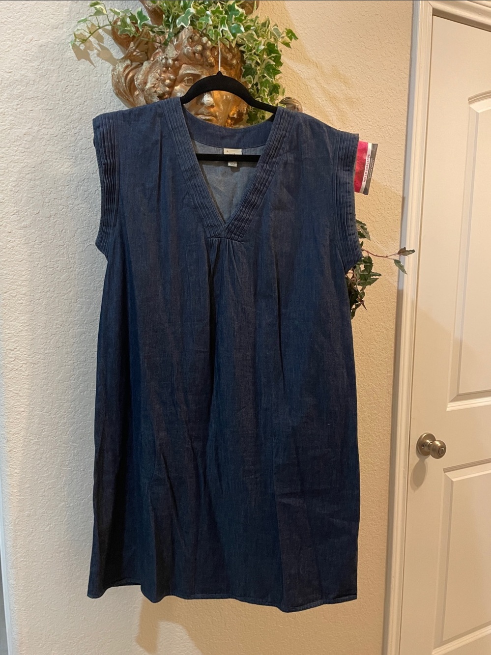 a new day Navy Blue V-Neck Denim Sleeveless Shift Slip on Dress Ladies M
